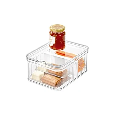 Image of iDesign Fridge Storage Box (21 cm x 16 9.6 cm), Small Kitchen Container Made of BPA free Plastic, Organiser for Tinned Foods, Spices and More, Clear