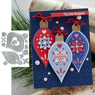 Image of Christmas Pine Frame Metal Die Cuts,Merry Ball Flower Cutting Dies Cut Stencils DIY Scrapbooking Decorative Embossing Paper Party Wedding Card Making