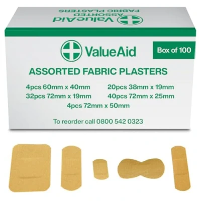 Image of Value Aid Assorted Fabric Plasters Box of 100