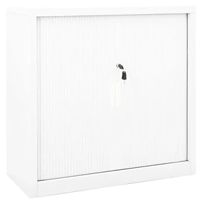Image of vidaXL Modern Sliding Door Cabinet in White Steel Construction For Secure Storage 90x40x90 cm Adjustable Shelves