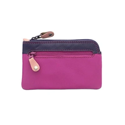 Image of Visconti Rainbow Collection Geno Leather Coin Purse with Keyring RB69 Berry Multi