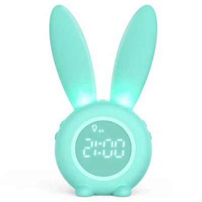 Image of Homealexa Kids Alarm Clock, Girls and Boys Clock Digital for Bedroom, Rabbit LED Wake Up Light Bedside (green)