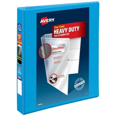 Image of Avery Heavy Duty Nonstick View Binder, 1&quot; One Touch Slant Rings, 220 Sheet Capacity, DuraHinge, Lt. Blue (05301)