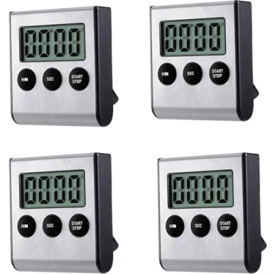 Image of Kyzistn 4Pack Kitchen Timer, Digital Timer Magnetic Countdown with Loud Alarm Stainless Steel for Cooking, Baking,Sports Games(AAA Battery Included)