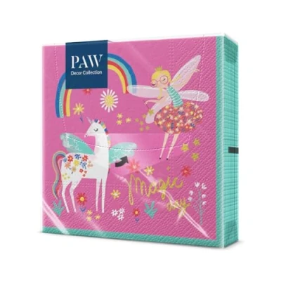 Image of PAW Paper Napkins 3 Layers (33 x 33 cm) I 20 Units Perfect for Parties, Birthdays and Celebrations with Birthday Unicorn Fairy Design