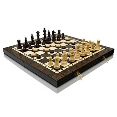 Image of 3in1 Backgammon Chess and Checkers Set Master of XL Wooden Board 40 cm Handmade Portable Draughts/Drafts For Adults Kids Tournament Figures NO.4
