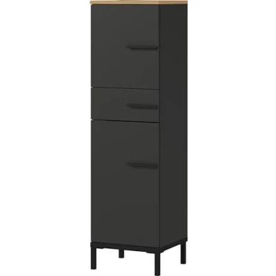 Image of Germania Cupboard 2671 549 GW YONKERS, in graphite/Navarra oak repro, with self closing drawers, 34 x 123 cm (WxHxD)