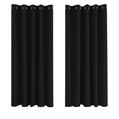 Image of Deconovo Super Soft Thermal Insulated Eyelet Blackout Curtains for Bedroom 66 x 54 Drop Inch Black 2 Panels