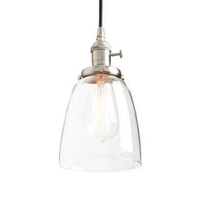 Image of Phansthy Retro Pendant Light Industrial Vantage Lamps with Adjustable Cloth Wire Clear Glass Ceiling Fixtures E27 Edison Bulbs Suit for Kitchen Dining Room (Brushed)