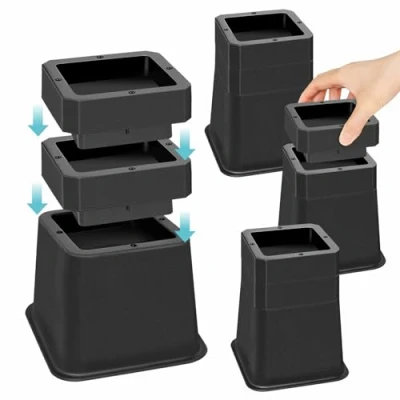 Image of MixDora Bed Risers 3, 4 or 5 Inch Stackable Furniture Adjustable Chair Raisers for Sofas Couches Table Set of Pack Black