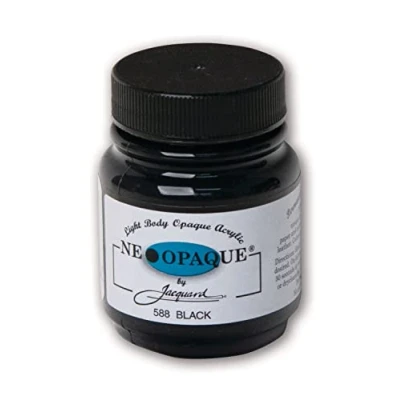 Image of Jacquard Neopaque JAC1588 Black Acrylic Paint, Ideal for Fabric, Leather, and Mixed Media, Water Based Non Toxic 2.25 oz Bottle