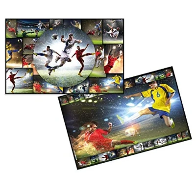 Image of HERMA 19381 Sport Football Desk Pad, Set of 3, 55 x 35 cm, Non Slip, Wipe Clean and Double Sided Mat Made Sturdy Cardboard, Table for Children