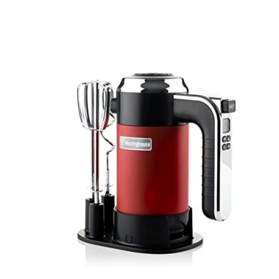 Image of Westinghouse Retro Hand Mixer for Baking 350W Handheld Electric Whisk Includes 2 Egg Beaters and Dough Hooks Powerful Food Kitchen Use with 6 Speeds &amp; Turbo Red