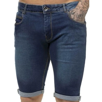 Image of BRAND KRUZE Mens Denim Shorts Stretch Slim Fit Turned Up Hem Casual Cotton Summer Half Pants Jeans KZS122 MID Blue 30