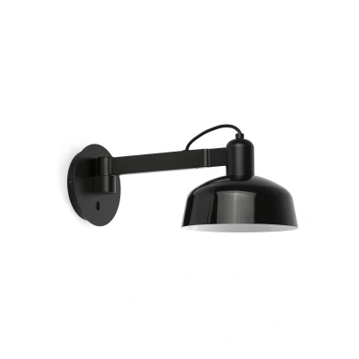 Image of Tatawin Arm Dome Wall Lamp , Gloss Black 1x E27