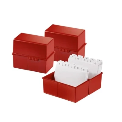 Image of HAN Index Card Box DIN A7 Landscape for 300 Cards with Steel Hinge Red 977 17