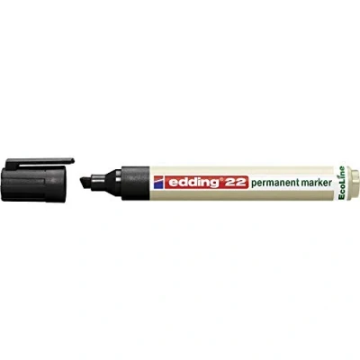 Image of edding 22 Ecoline permanent marker black 1 pen chisel tip 5 mm waterproof, quick drying, smear proof pens for cardboard, plastic, glass, wood, metal and fabric refillable