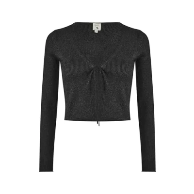 Image of Yumi Womens Black Metallic Knitted Ribbed Tie Front Bolero viscose Size Large