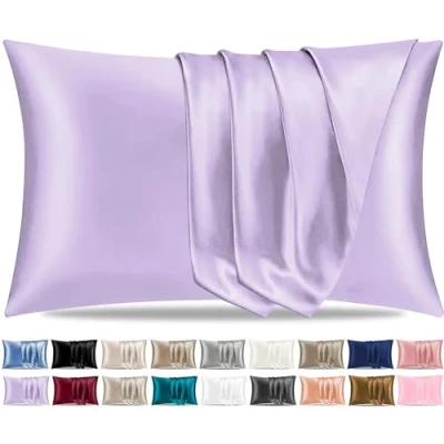 Image of Pamposh Satin Silk Pillowcases For Hair And Skin 2 Pack Standard Size with Envelope Closure (2 Pcs (50 x 75 cm), Purple)