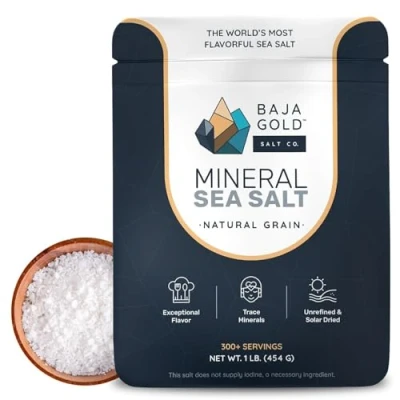 Image of Baja Gold Mineral Sea Salt Unrefined Rich Salt, 454g Natural Grain Crystals packed with Trace Minerals, Ideal for Gourmet Cooking, Healthy Eating, and Versatile Applications