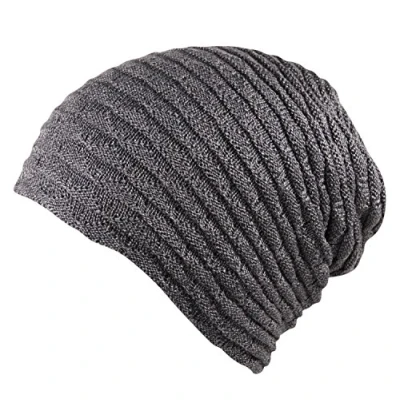 Image of Itzu Premium Unisex Slouch Beanie Ribbed Knit Winter Hat Warm Thick Faux Fur Fleece Lining in Grey