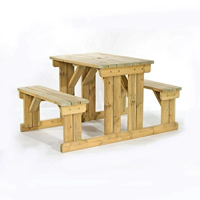 Image of BrackenStyle Guernsey 6 Seat Walk In Easy Access Wooden Picnic Table Dip Treated Pub Bench Seating 140cm Length (Treated Pine)