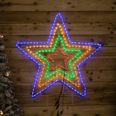 Image of 1.7m x 1.3m Light up Hanging Christmas Star Rope with Multi Coloured LEDs