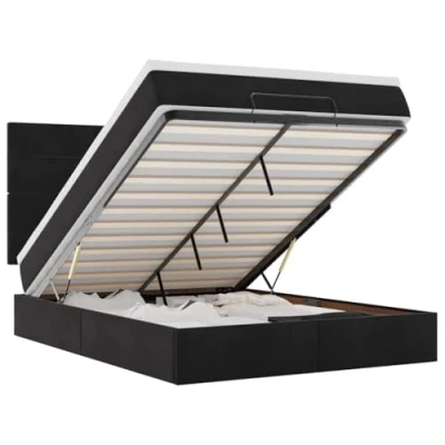 Image of vidaXL Ottoman Bed with Mattresses, Black, 140 x 200 cm, Velvet, Frame, Frame Storage Space, Upholstered Bed, Space