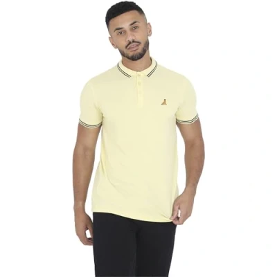 Image of BRAVE SOUL Mens Glover Polo T Shirt Cotton Short Sleeved, Citrus Navy Agito, M