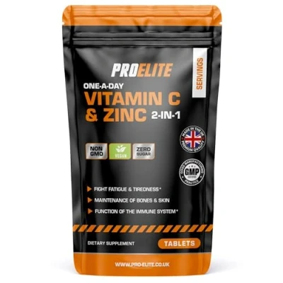 Image of Vitamin C and Zinc 120 Tablets Vegan Ascorbic Acid with Added Maintenance of Normal Immune System High Strength &amp; Powder Alternative by PROELITE