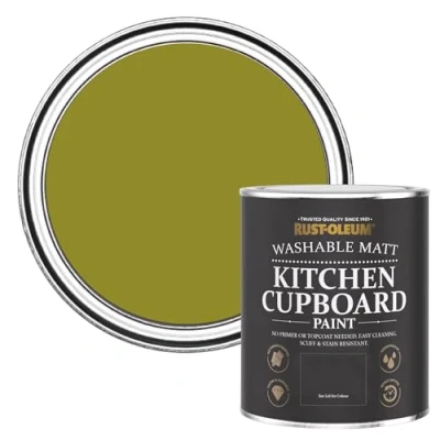 Image of Rust Oleum Green Kitchen Cupboard Paint in Matt Finish Pickled Olive 750ml