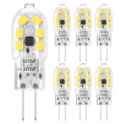 Image of Eco.Luma G4 led Bulb 12V 2W Light Bulbs Cool White 6000K, Replacement for 20W Halogen Bulbs, Non Dimmable, Bi Pin Base Energy Saving Bulb, Pack of 6