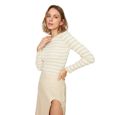 Image of Trendyol Women Slim fit Basic Crew Neck Knitwear Sweater Stone