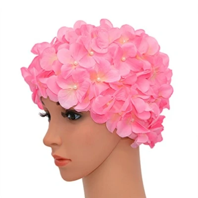 Image of Medifier Vintage Floral Petal Retro Swim Caps Bathing for Women Pink