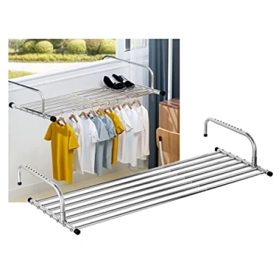 Image of Stainless Steel Clothes Hanger Rack, Foldable Drying Racks Laundry Rack Retractable Extension Space, For Railings Windowsill, Hanging Portable (50)