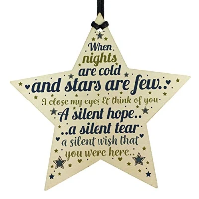 Image of RED OCEAN CHRISTMAS Tree Ornament Decoration In Memory Mum Dad Nan Memorial Wooden Star Bauble Gifts