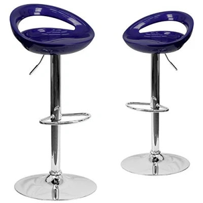 Image of Flash Furniture 2 Pack Contemporary Plastic Adjustable Height Barstool with Rounded Cutout Back and Chrome Base, Metal, ABS, Silver, Set of