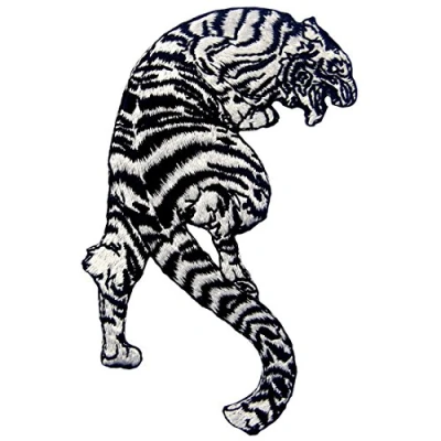 Image of Tiger Patch The Roaring Striped White Applique Embroidered Iron On Sew Badge