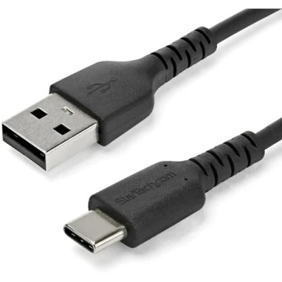 Image of StarTech.com 2m USB A to C Charging Cable Durable Fast Charge &amp; Sync 2.0 Type Data Cord Rugged TPE Jacket Aramid Fiber M/M 60W Black Samsung S10, iPad Pro, Pixel (RUSB2AC2MB)