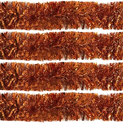 Image of RockParty Sparkling Thick Orange Tinsel Christmas Tree Garland Elegant Holiday Decoration for Festive Décor (Pack of 1 (2m))
