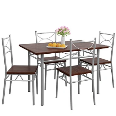 Image of CASARIA® 5 Pcs Dining Table and 4 Chairs Small Kitchen Breakfast Furniture Set Compact Modern Contemporary Rectangular Dark Oak &amp; Silver