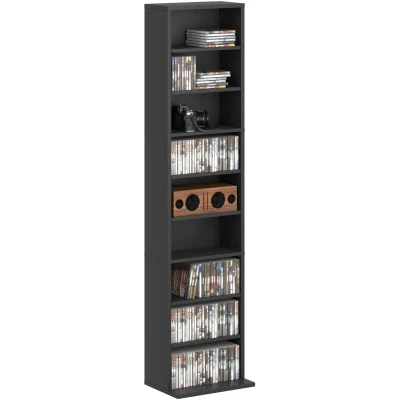 Image of HOMCOM 260 CD/120 DVD Storage Unit, Blu ray Media Shelf with 9 Compartments and 6 Adjustable Shelves, CD Tower for Living Room, Bedroom, Office, Black