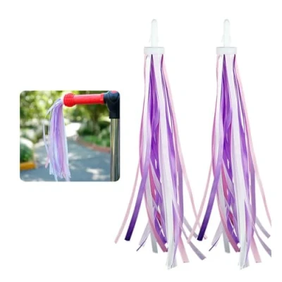 Image of JAMAKALA 2 Pcs Colorful Bike Streamers,1 Pair Bicycle Handlebars Grips Tassel Ribbons,Kid&#039;s Streamers for Girls Boys Handlebar Scooter Handgrip (Pink and White)