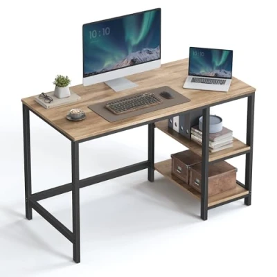 Image of VASAGLE Computer Desk, Writing Desk with 2 Shelves on Left or Right, Work Table for Office Living Room, Steel Frame, Industrial, Camel Brown and Ink Black LWD047K01