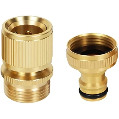 Image of Garden Hose Quick Connect, Solid Brass Connectors 3/4 Inch GHT Water Fitting for Garden,Star Connect Fitting, Inches Male and Female Set (Kit 2)