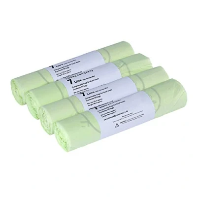 Image of 7L x 200 Tie Handle Compostable Kitchen Caddy Liners Food Waste Bin EN 13432 7 litre Bags