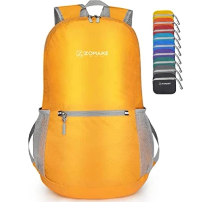 Image of ZOMAKE Ultra Lightweight Foldable Backpack,Packable Rucksack 20L Small Walking Rucksacks Water Resistant Travel Daypack For Men Women Outdoor Hiking(Yellow)