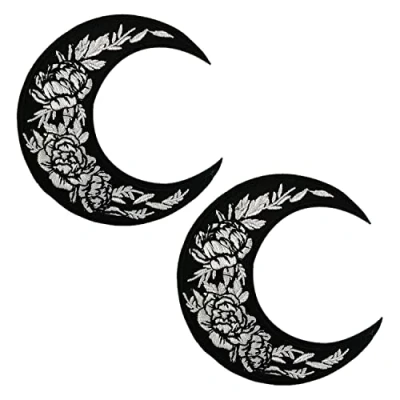 Image of BPA 2 Pcs Embroidered Patches Moon Flower Patch Iron on Sew for Clothing Jackets etc.