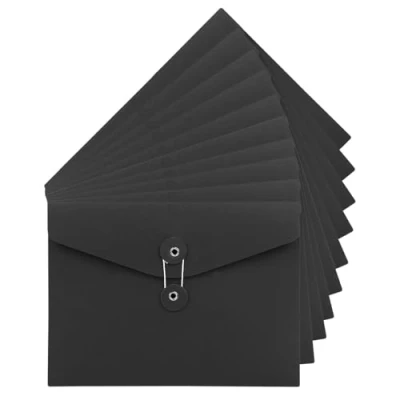 Image of 10 Pcs A5 Kraft Paper Envelopes File Folders Reusable Project Pockets Documents Organizer Wallet Bag with String &amp; Button Closure Jacket for School Office Business Home