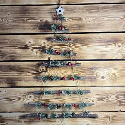 Image of Heaven Sends Wooden Rustic Ladder Christmas Tree Shaped Home Decoration